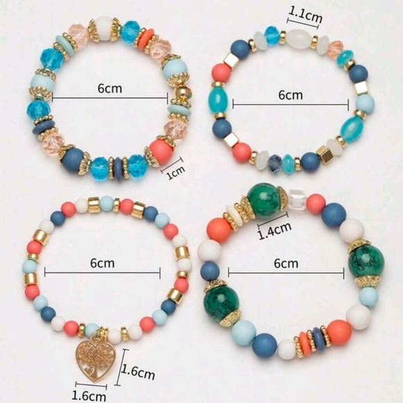 A009 /9 Colors/ Elegant Beaded Bracelet Set With Heart Charm - Picture 16 of 16
